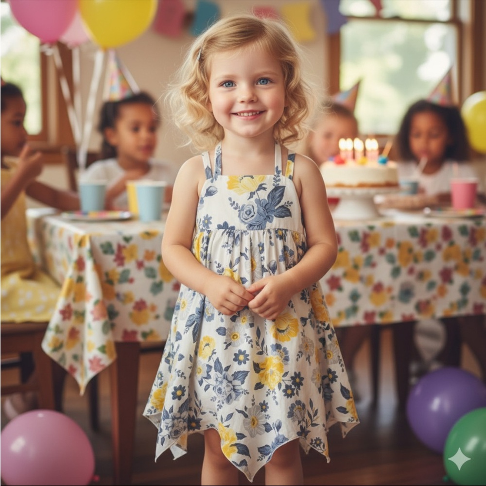 Joie floral yellow, gray & slate blue criss crossed strap handkerchief sundress